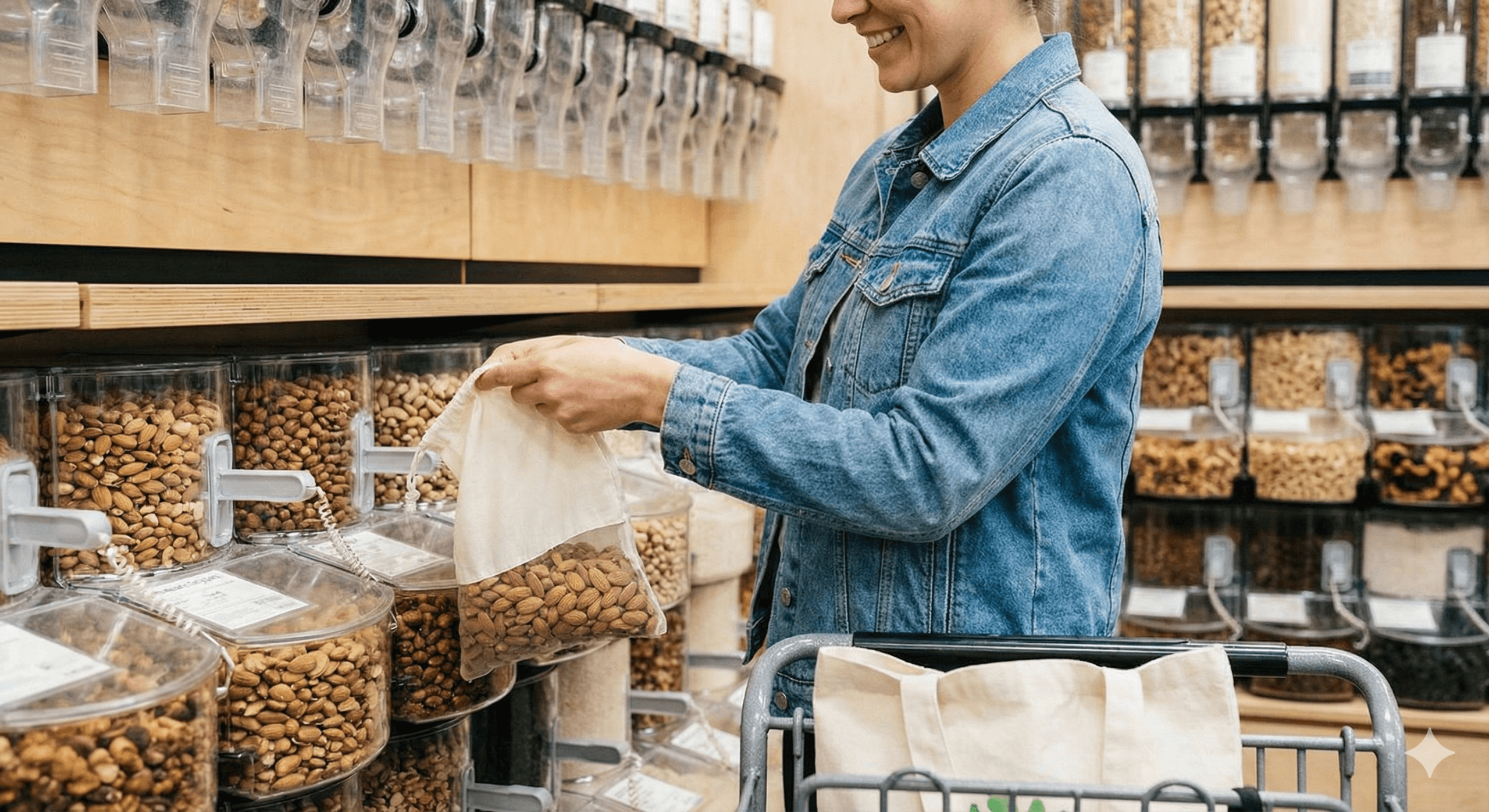 Woman shopping in bulk for nuts.